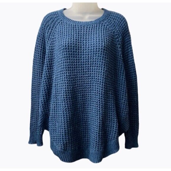 Lauren Ralph Lauren Sweater Womens Size Medium Blue Poncho Waffle Knit Pullover - Picture 2 of 12